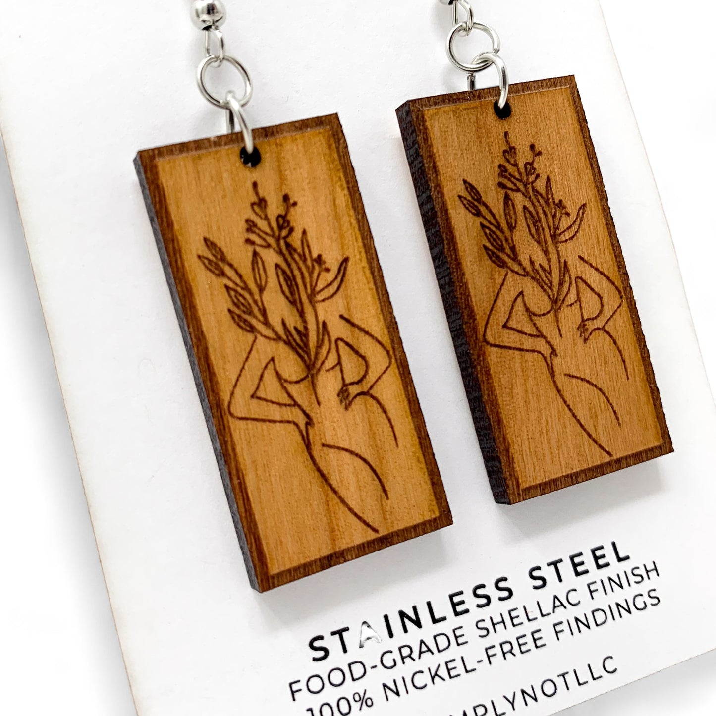 Goddess Body on Cherry Wood Dangle Earrings - Hands on Hips