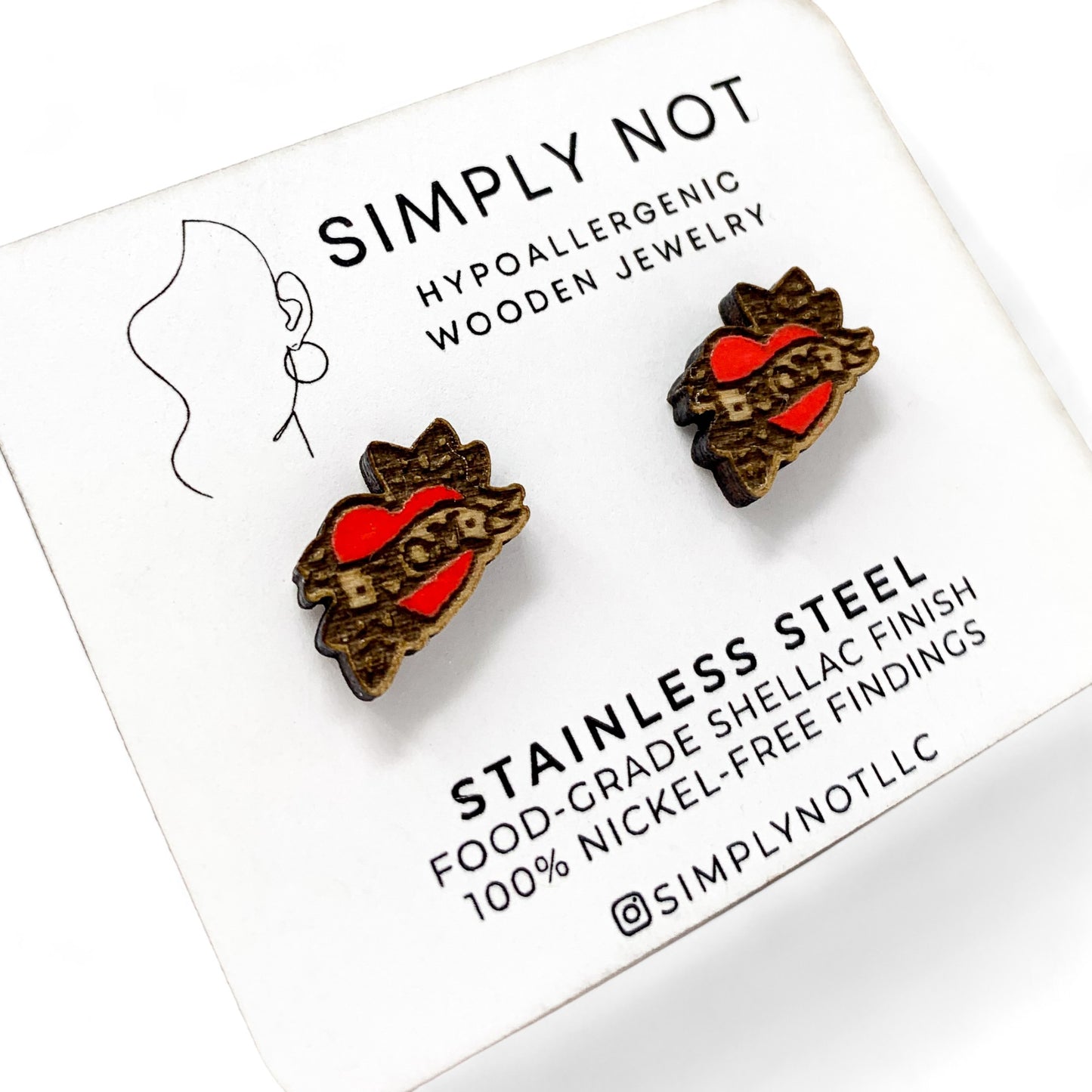 Red Mom Heart Tattoo Stud Earrings