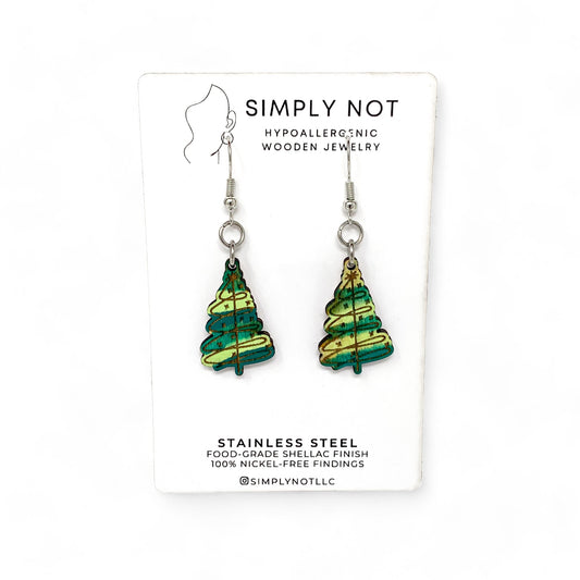 Swirly Christmas Tree Earrings by 9-year-old AT