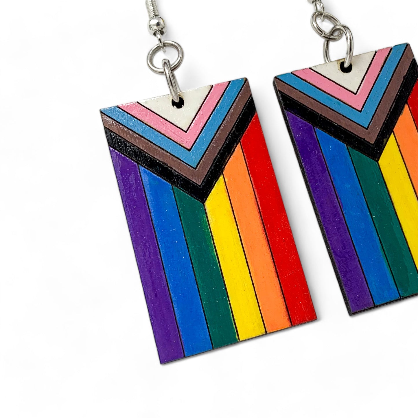 Large Progress Pride Flag Dangle Earrings