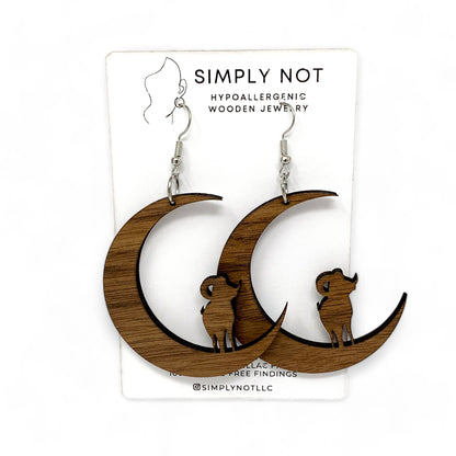 Aries Zodiac Crescent Moon Ram Hoop Earrings