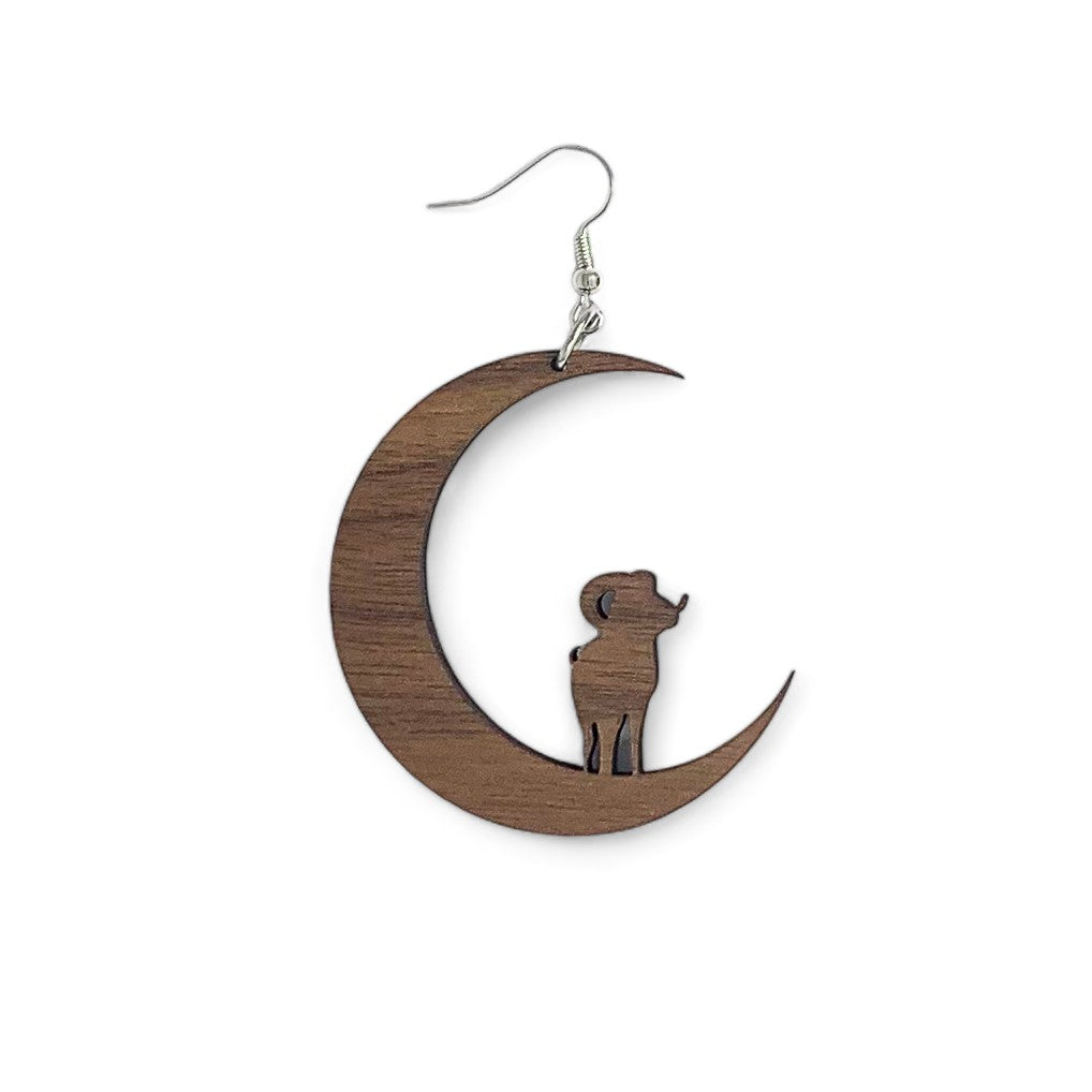 Aries Zodiac Crescent Moon Ram Hoop Earrings