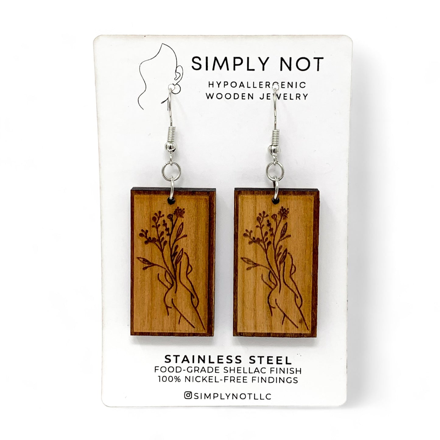 Goddess Body on Cherry Wood Dangle Earrings - Back