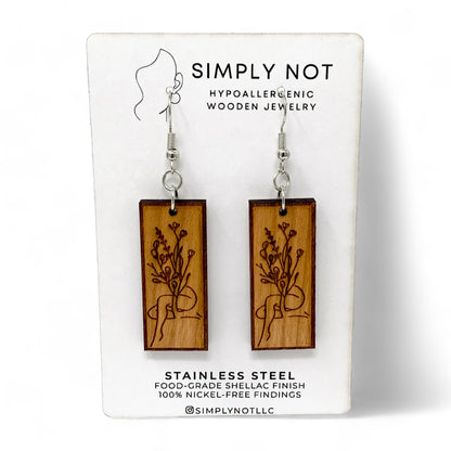 Goddess Body on Cherry Wood Dangle Earrings - Sitting