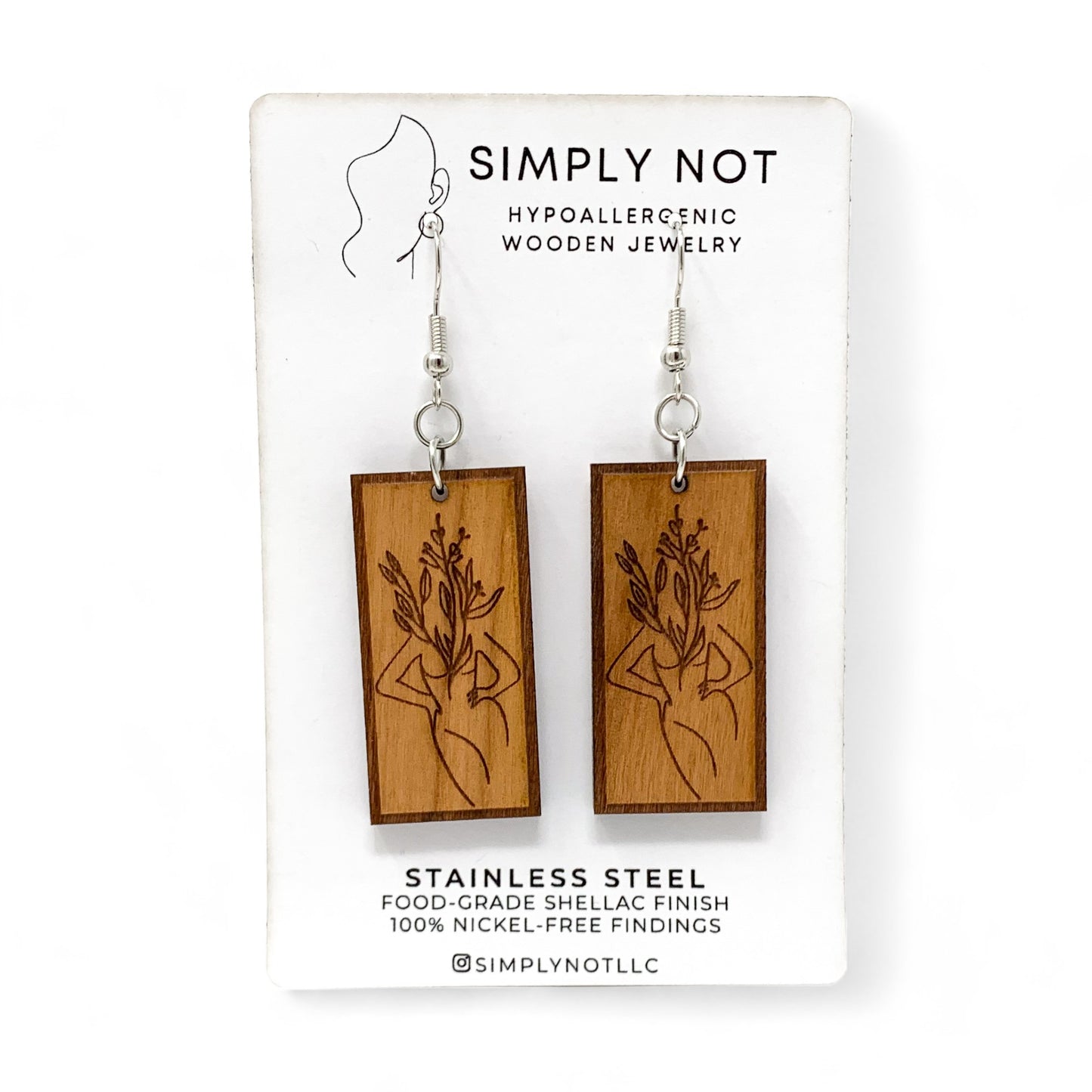 Goddess Body on Cherry Wood Dangle Earrings - Hands on Hips