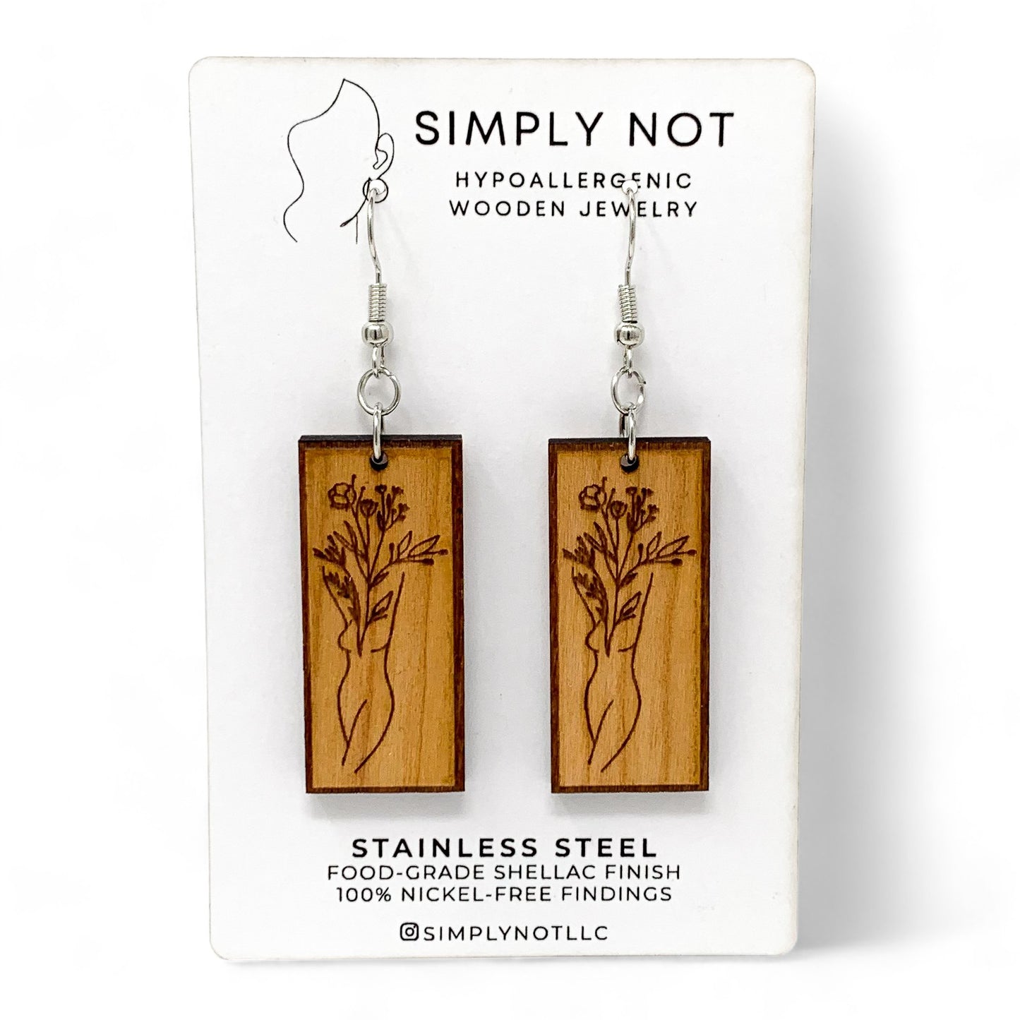 Goddess Body on Cherry Wood Dangle Earrings - Front