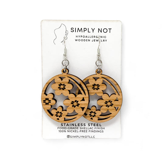 Cherry Blossoms on Cherry Wood - Dangle Earrings