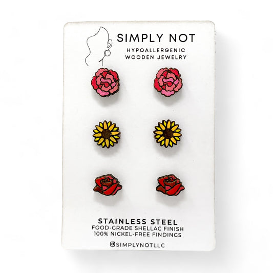 Hand-Painted Flower Stud Earrings Set