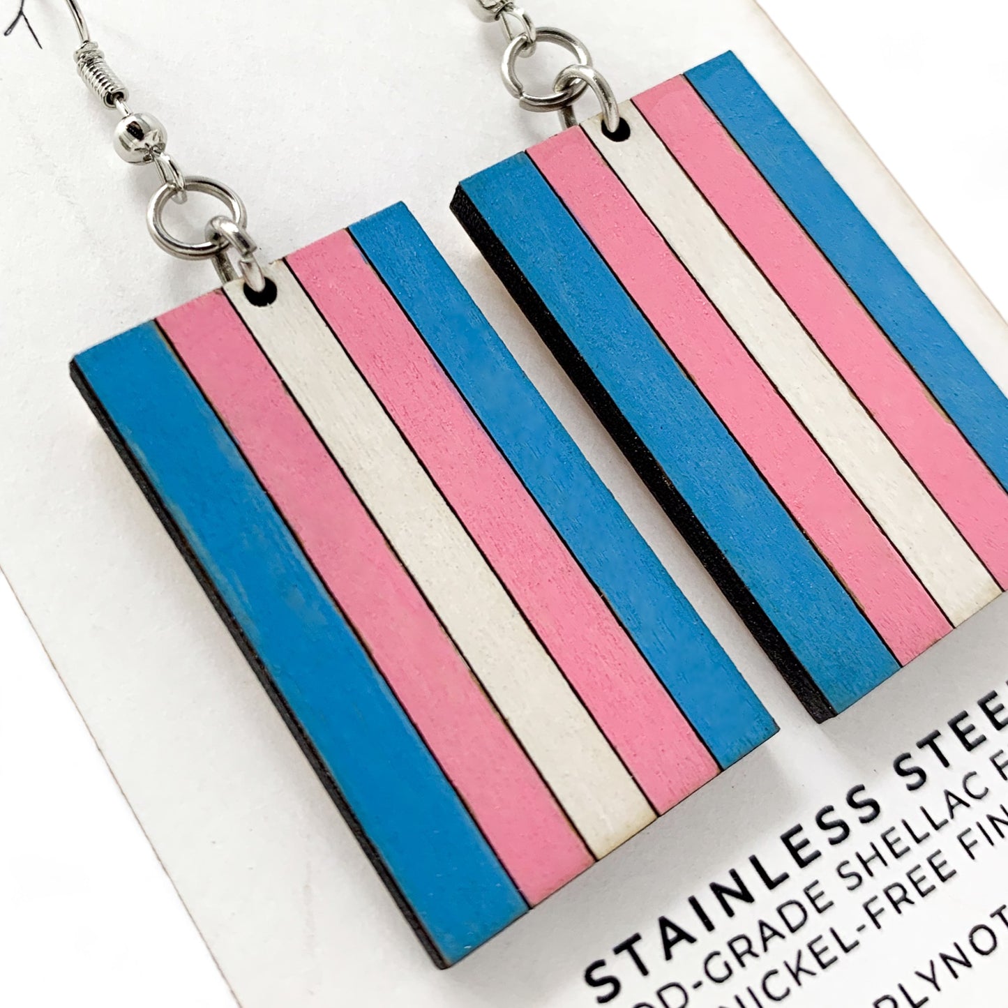 Large Trans Flag Dangle Earrings