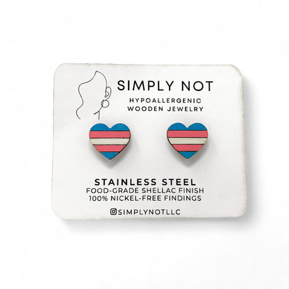 Trans Flag Heart Stud Earrings